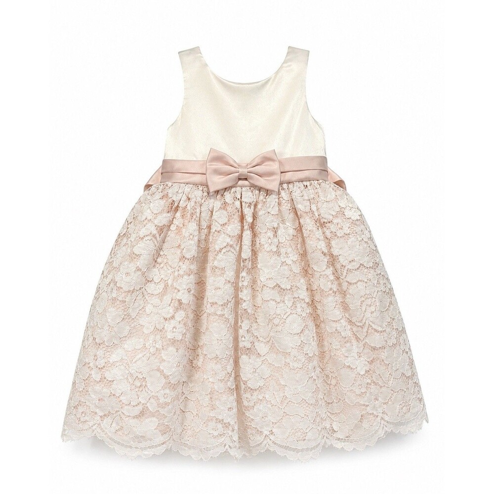 Cinderella Girls Ivory Blush Lace Party Flower Girl Dress Bow Size 5 Wedding